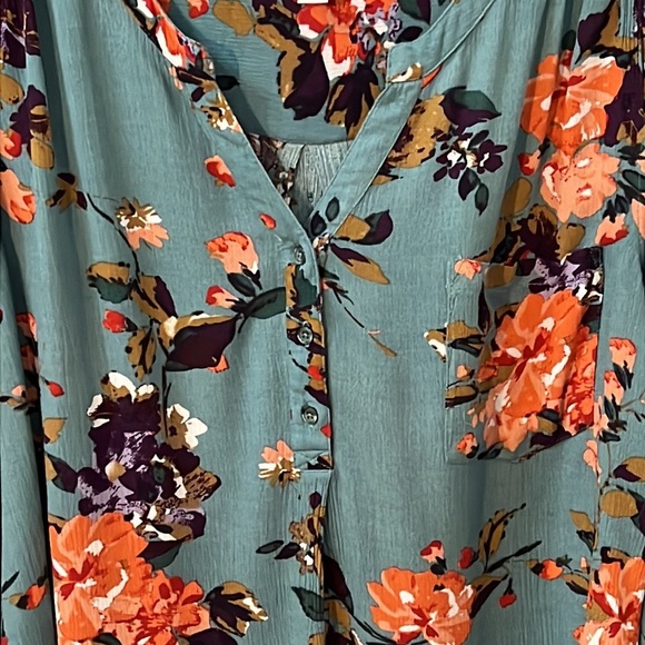 Market & Spruce Women's Spring Floral Teal Top Size XL - Picture 2 of 8